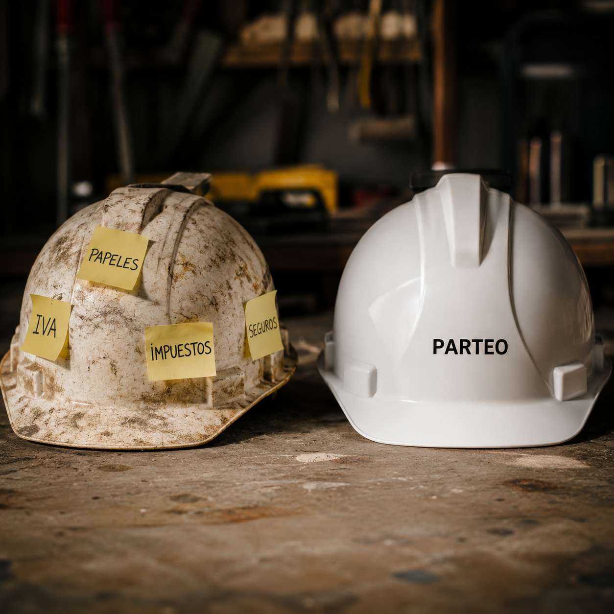 Autónomo técnico con casco y mono de trabajo mirando su móvil en una obra